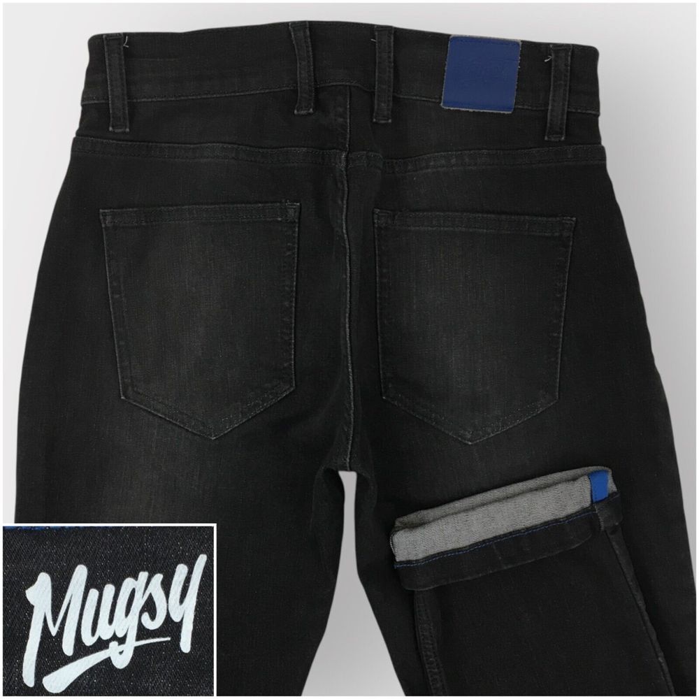 Mugsy Mags Jeans Mens Size 30x32 Faded Black‎ Washed Stretch Denim Tapered Leg
